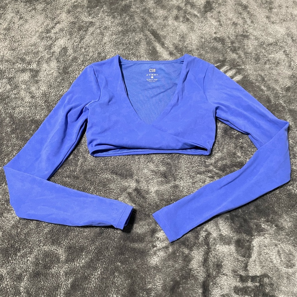 Crop Shop Boutique Blue Long Sleeve Crop Top